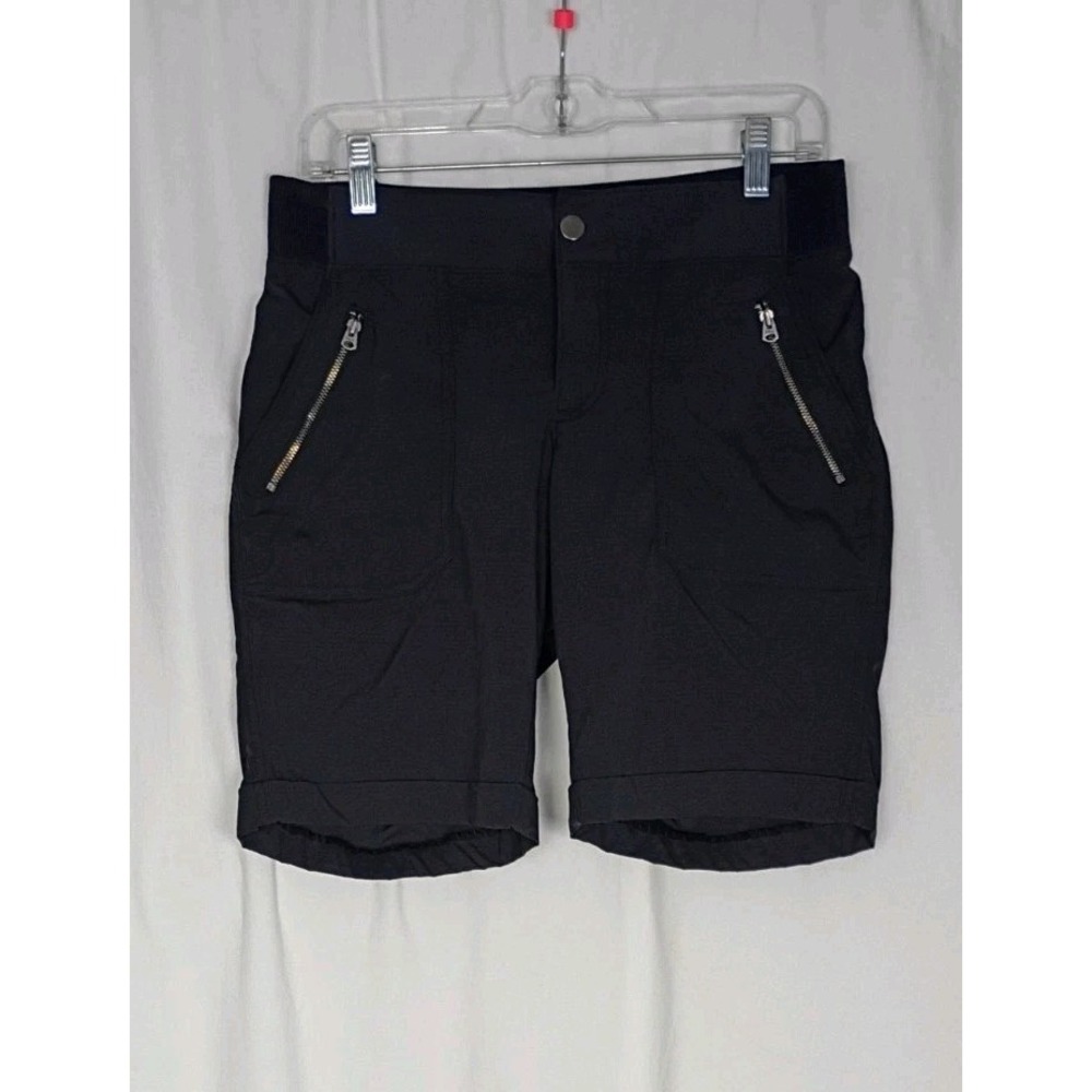 Athleta Womens Sz 6 Black Bermuda Cuff Zip Pockets Nylon Stretch Shorts Hiking